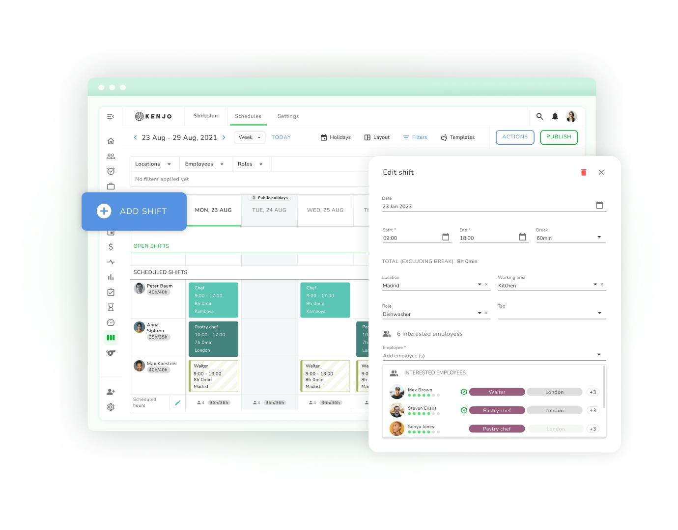 A pop-up of shift planning schedules