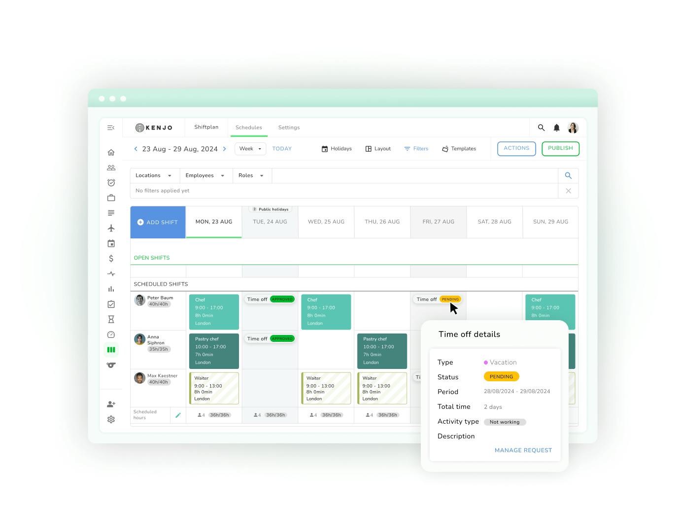 Shift planning schedules with Kenjo