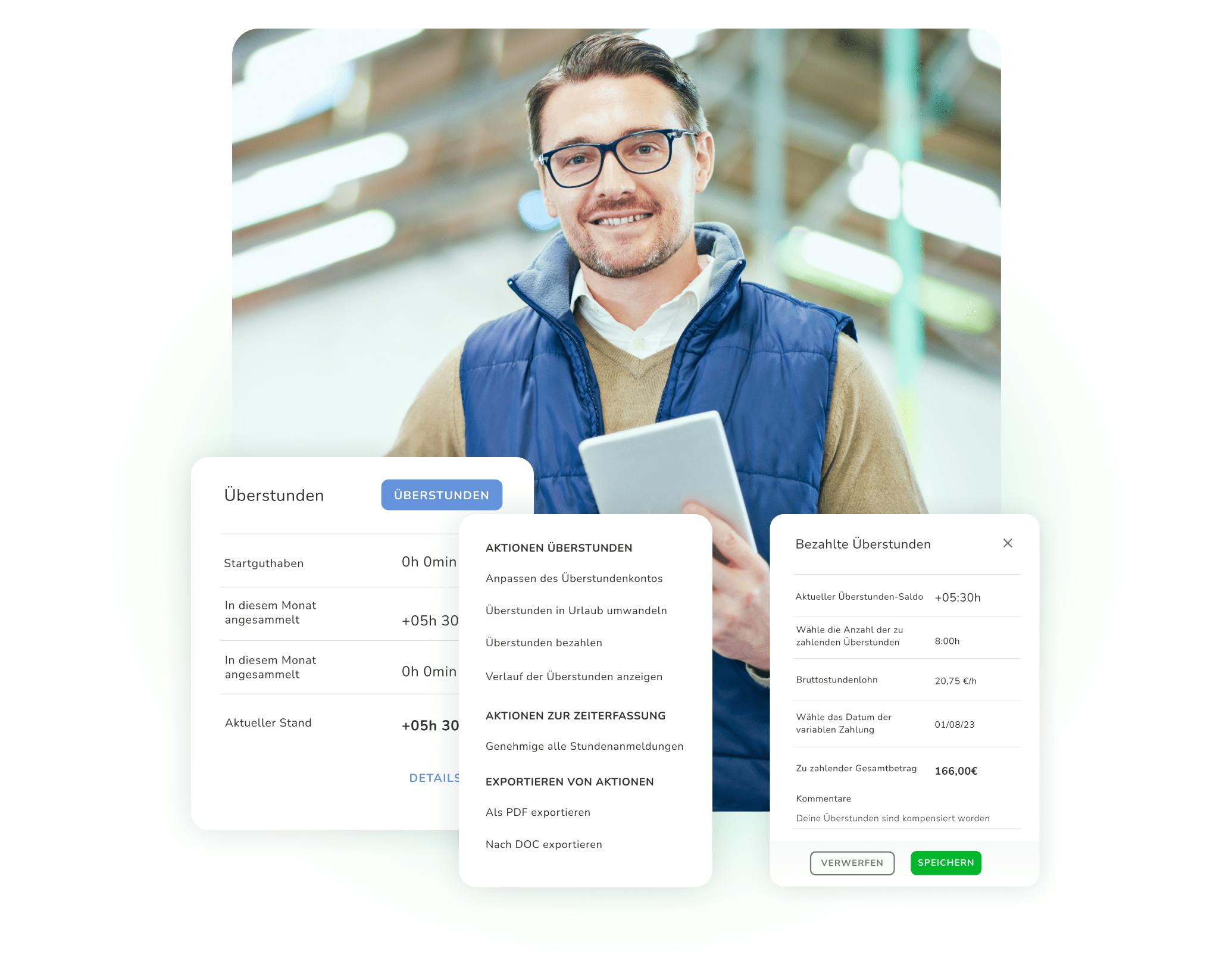 Ein junger Unternehmer erfasst seine Arbeitszeit auf einem Smartphone.