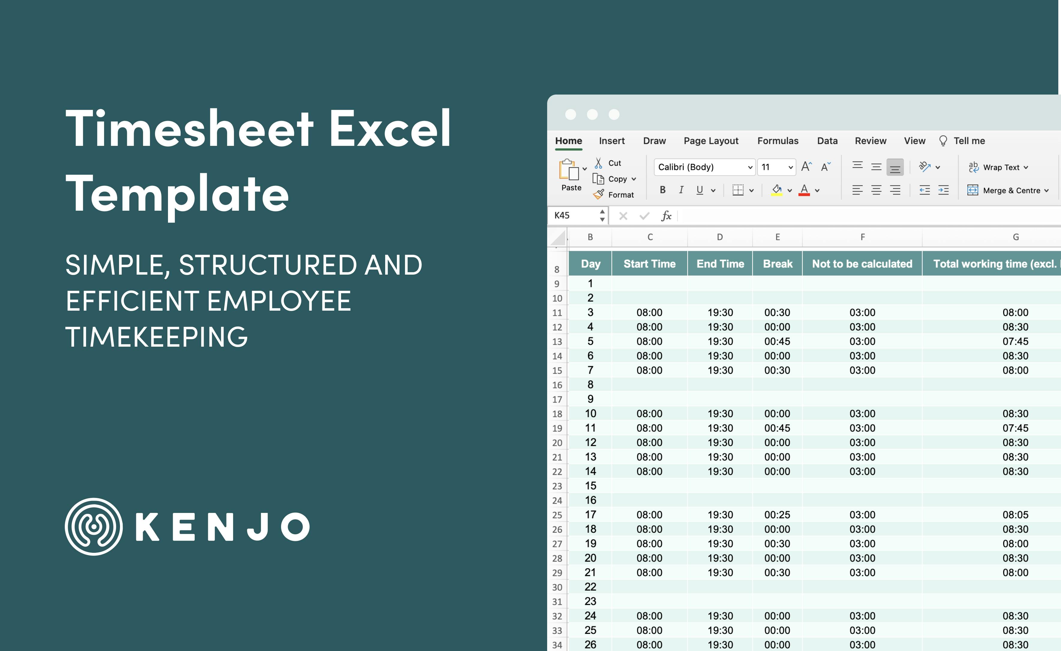 Kenjo Timesheet Excel Template