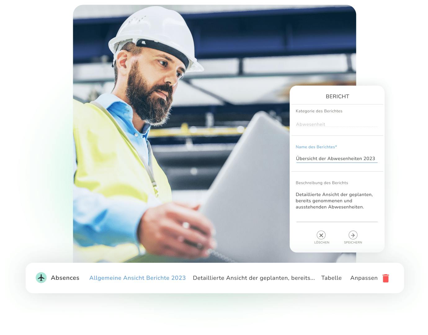 Ein Architekt arbeitet am Laptop, auf dem das Abwesenheitsmanagement von Kenjo zu sehen ist.