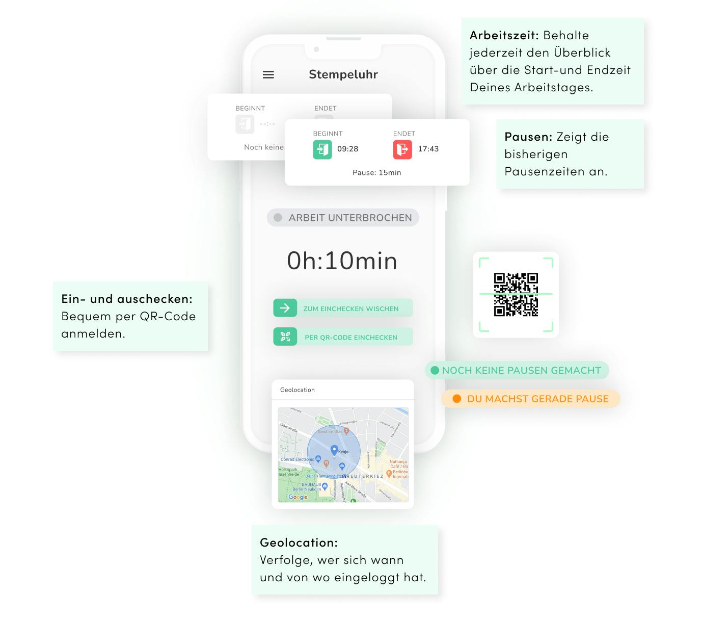 Grafische Darstellung der Zeiterfassung mit der HR-Software von Kenjo.