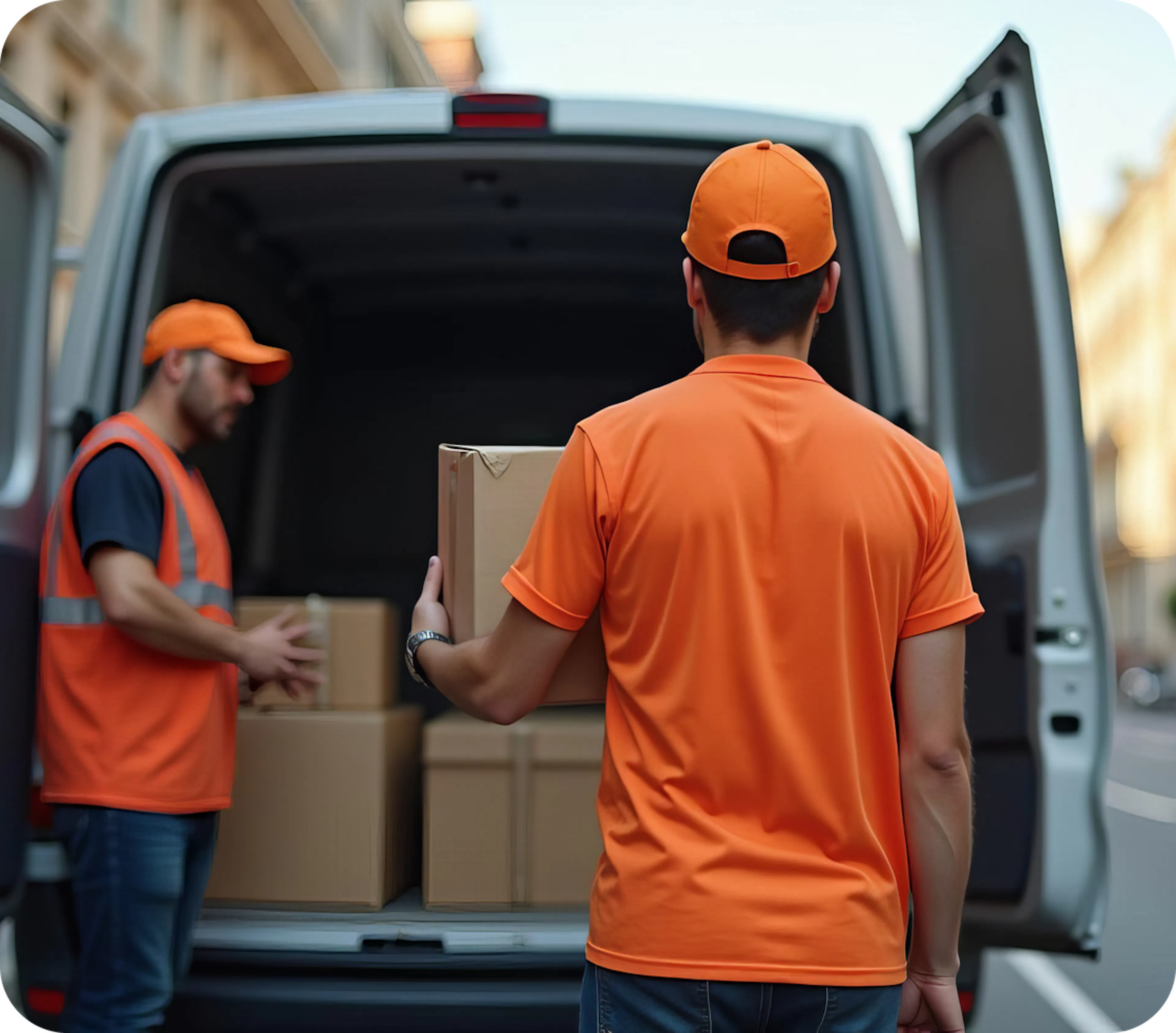 BOMM Delivery drivers loading the delivery van