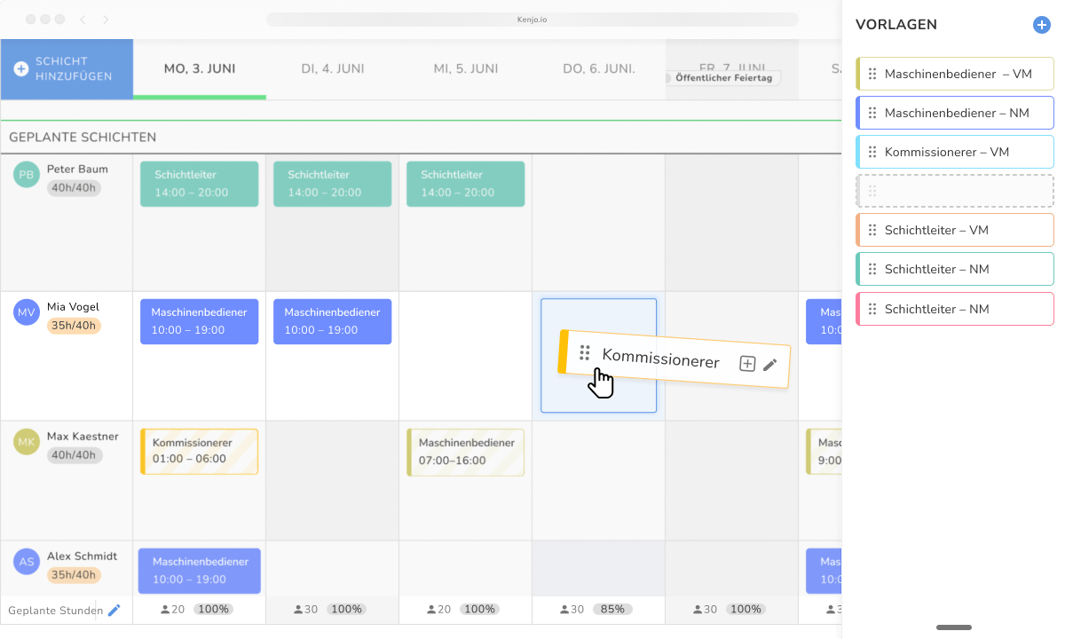 Drag & Drop Dienstplan Software