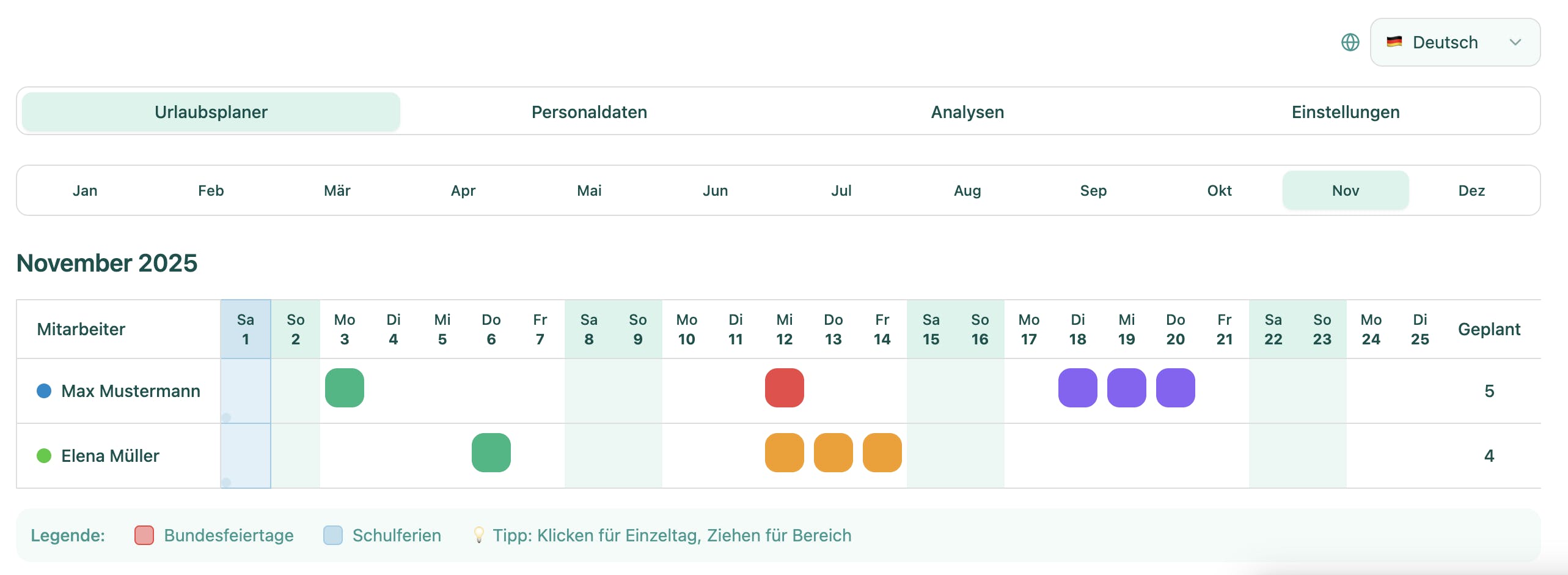 Kalender Urlaubsplaner