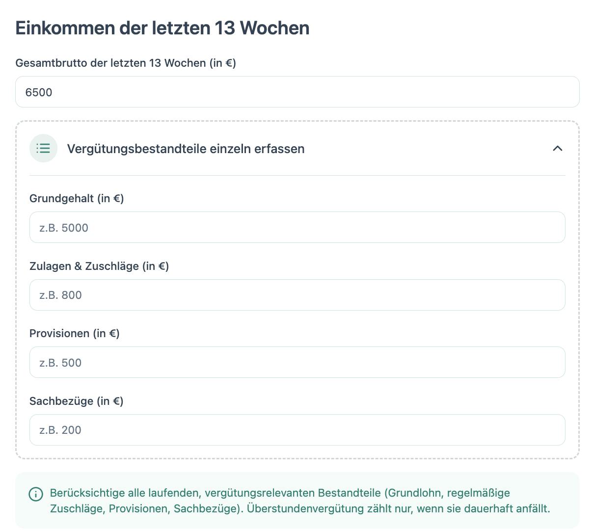 Urlaubsabgeltung Rechner - Einkommen der letzten 13 Wochen