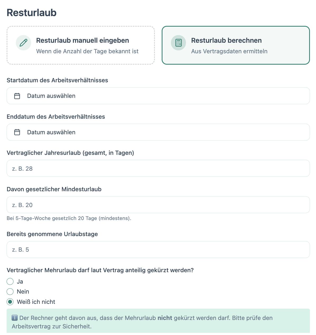 Kenjo Urlaubsabgeltung Rechner - Resturlaub