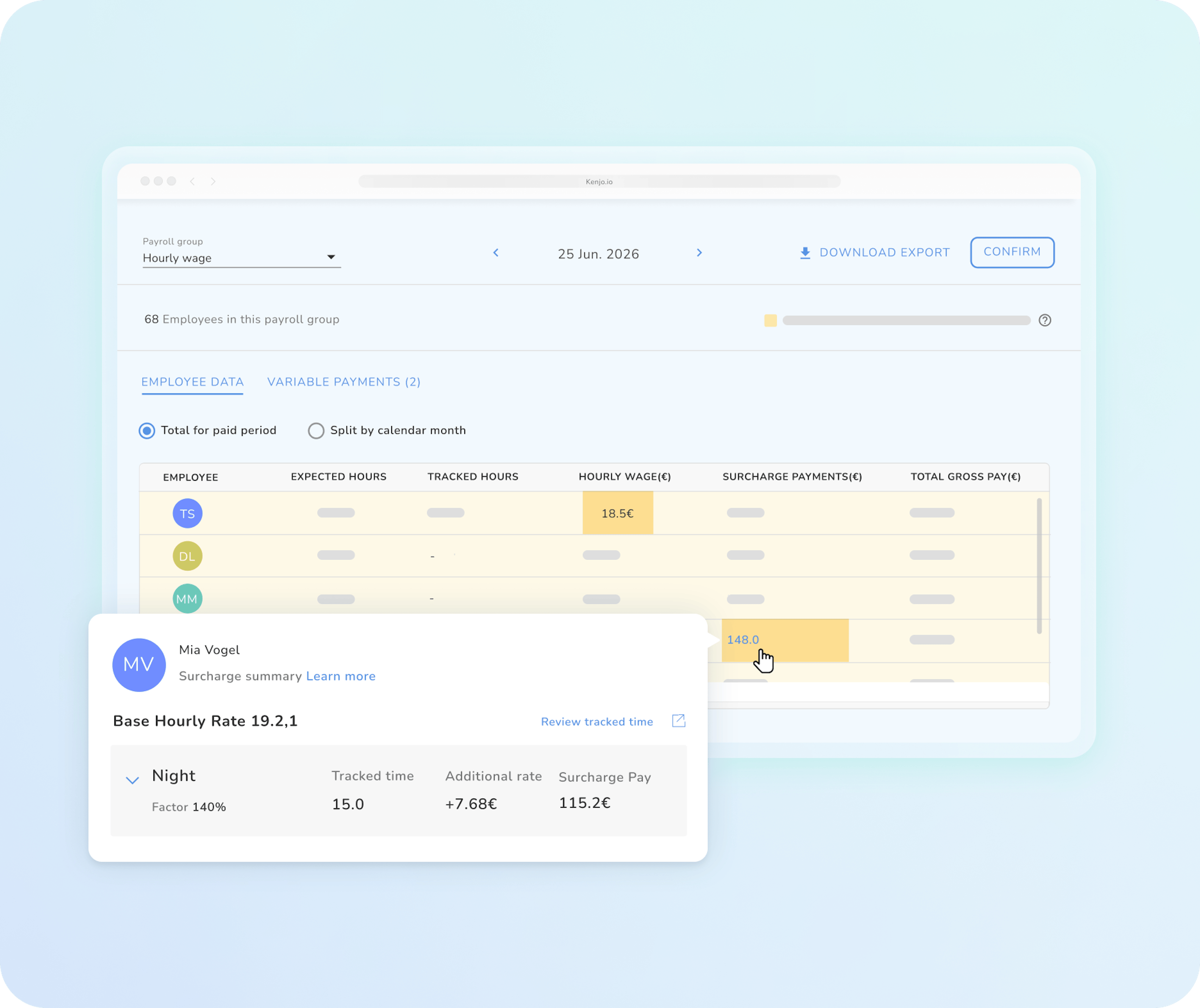 Kenjo Payroll Surcharges