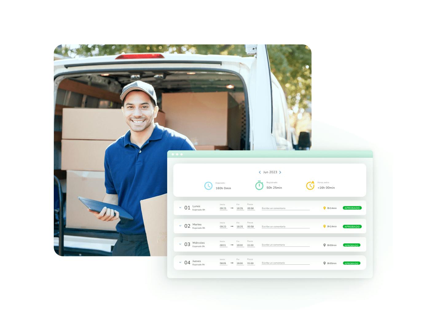 Un empleado registra su jornada a través de Kenjo.