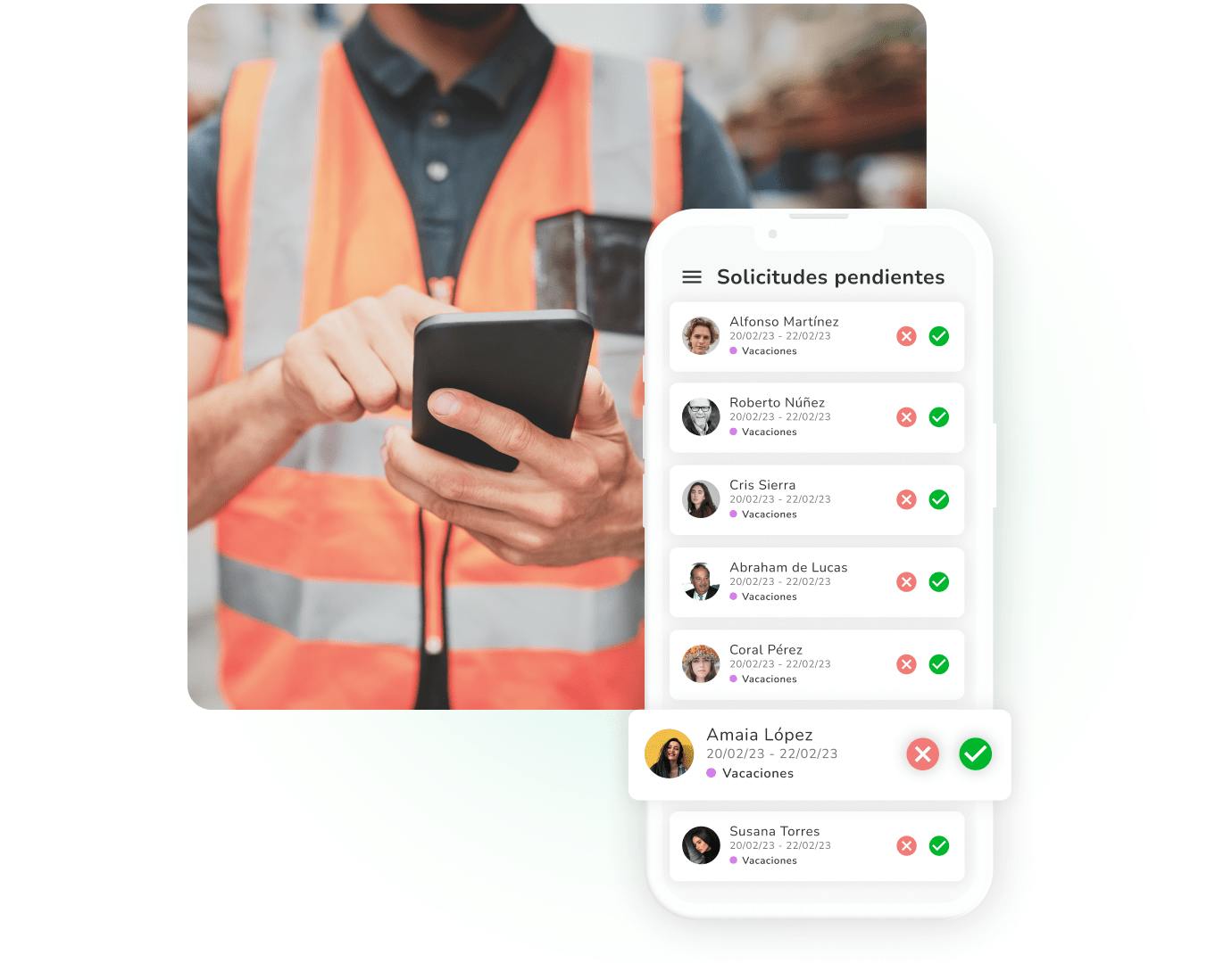 Un trabajador trabaja en el Control de vacaciones y ausencias a través de Kenjo.