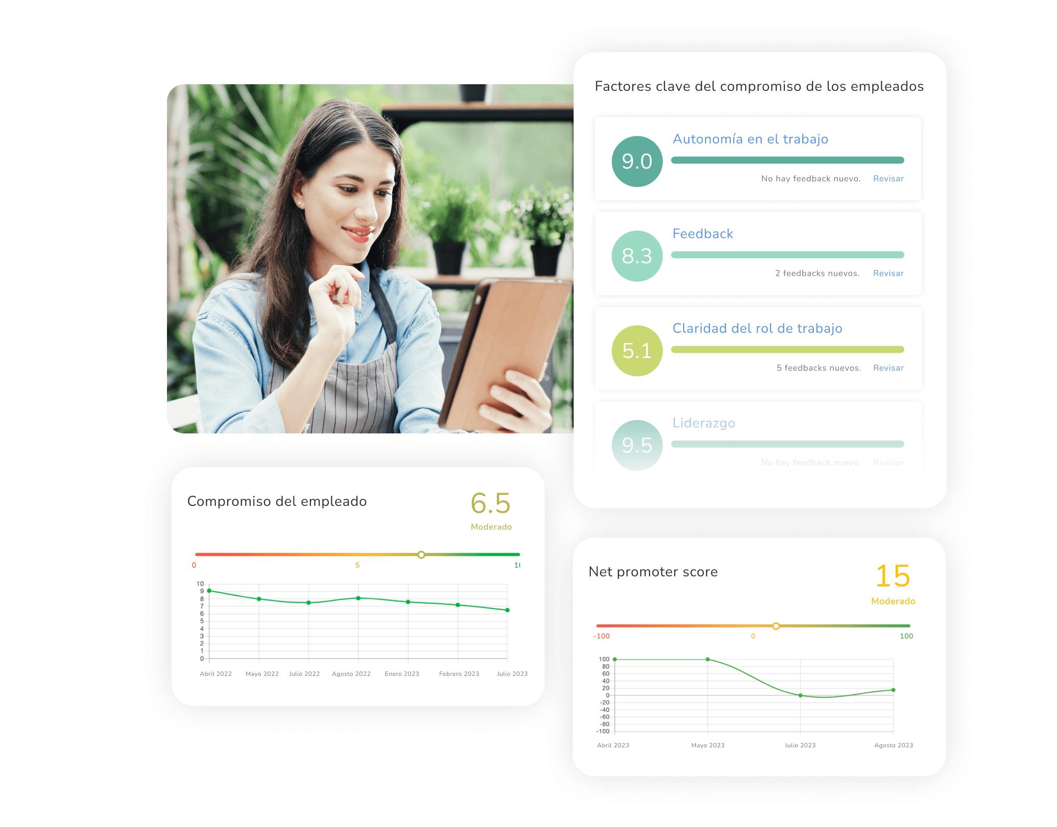 Una encargada revisa los resultados de una encuesta de satisfacción de empleados de Kenjo.
