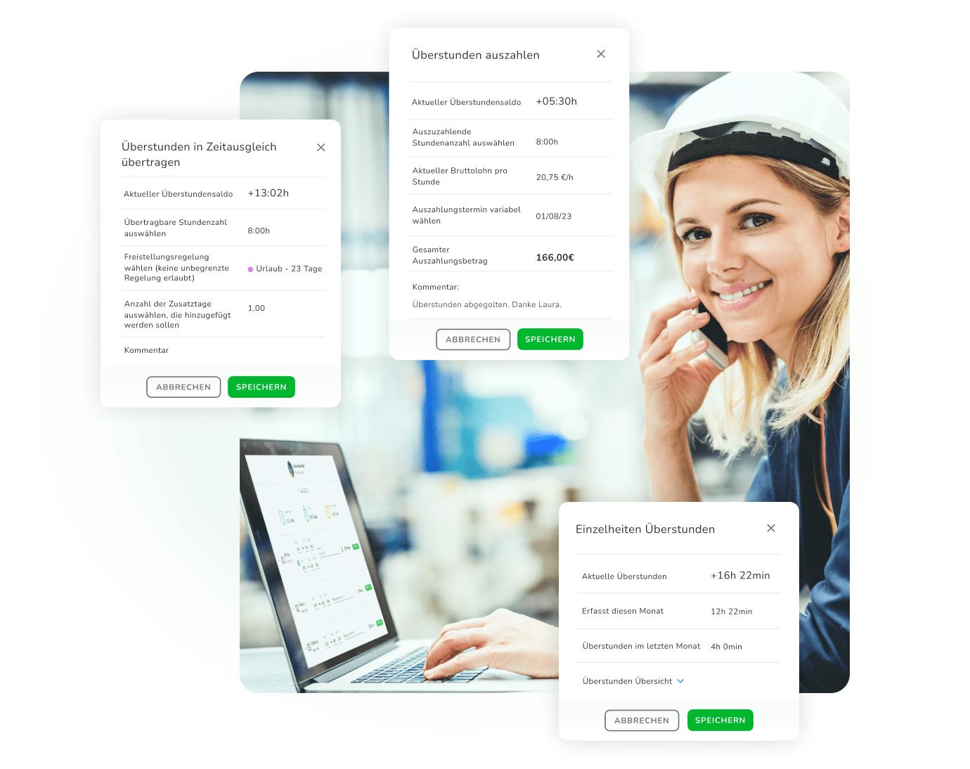 Eine junge Frau trägt einen Sicherheitshelm und telefoniert.