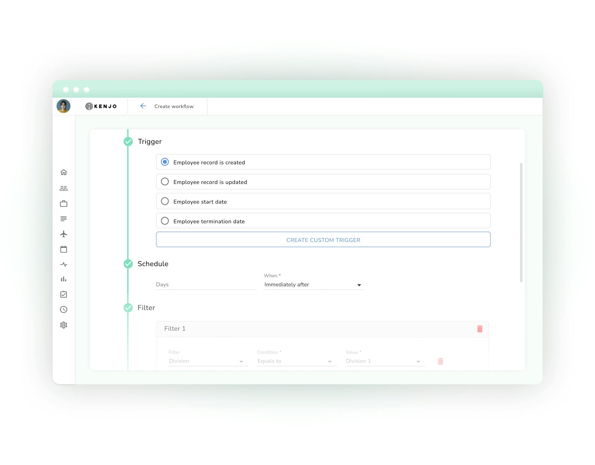 Screenshot of Kenjo's workflow feature