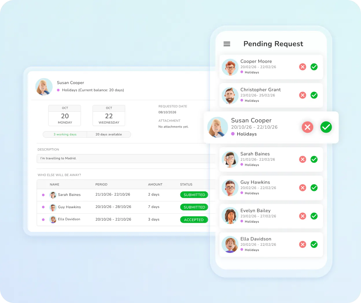 Kenjo mobile app: pending holiday requests