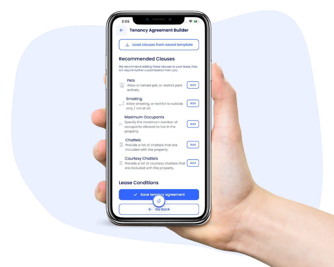 Tenancy agreement builder on mobile