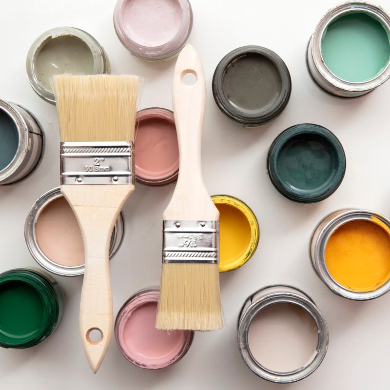 Colourful pots of paint