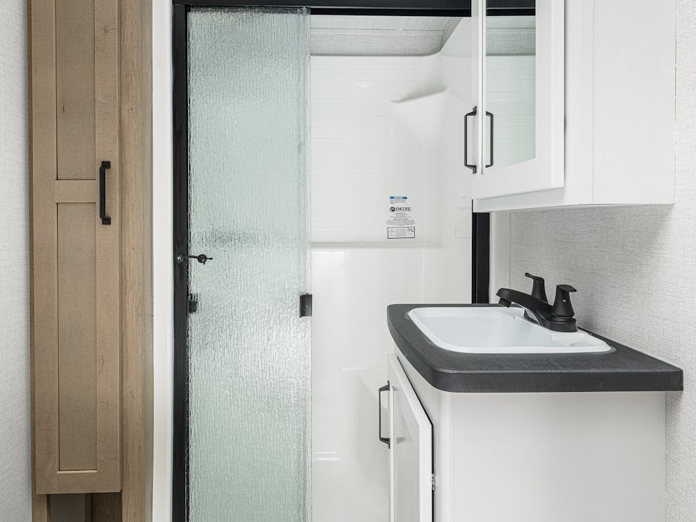 Carbon 358 Bathroom with shower and vanity showing 