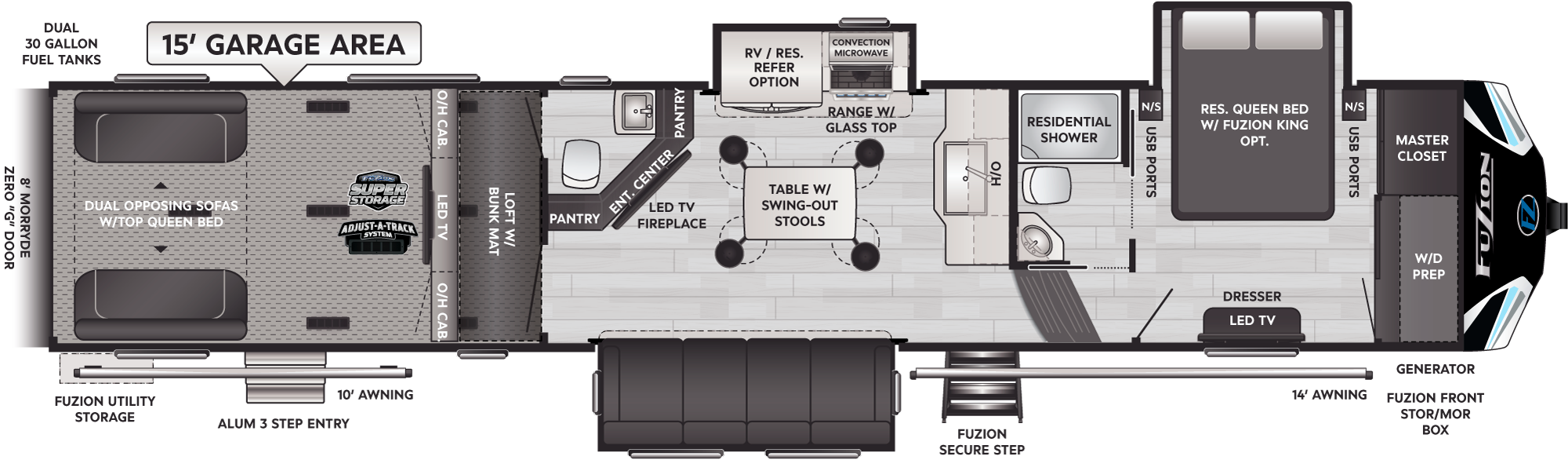 Fuzion Toy Hauler Fifth Wheels Model 419 Floorplan Keystone Rv