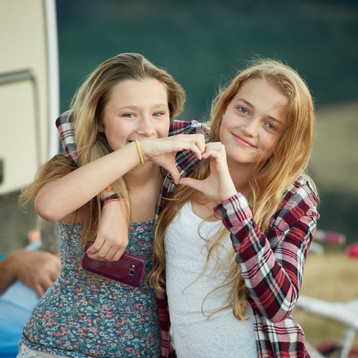 Two girls camping