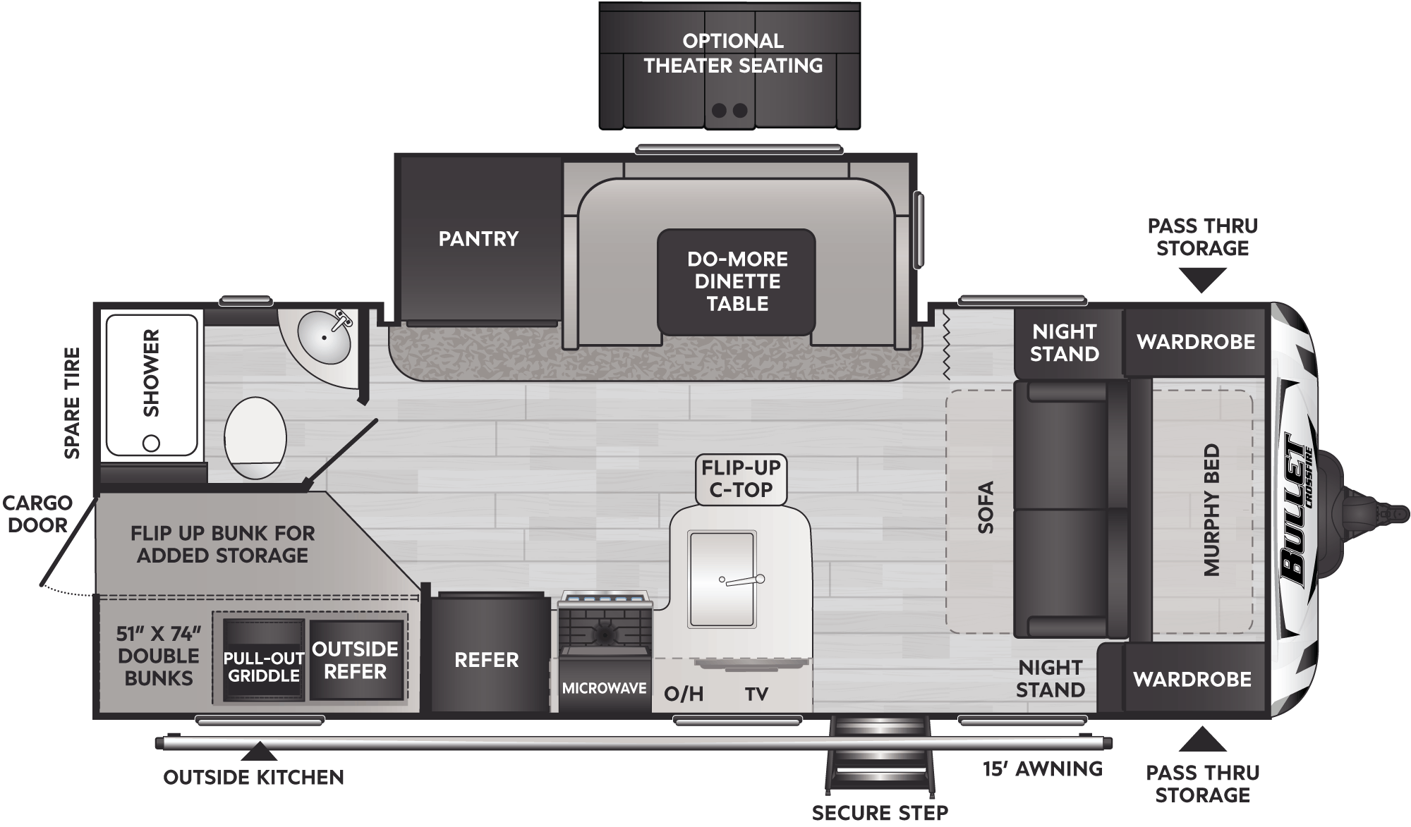 Floorplan of RV model 2210BHWE