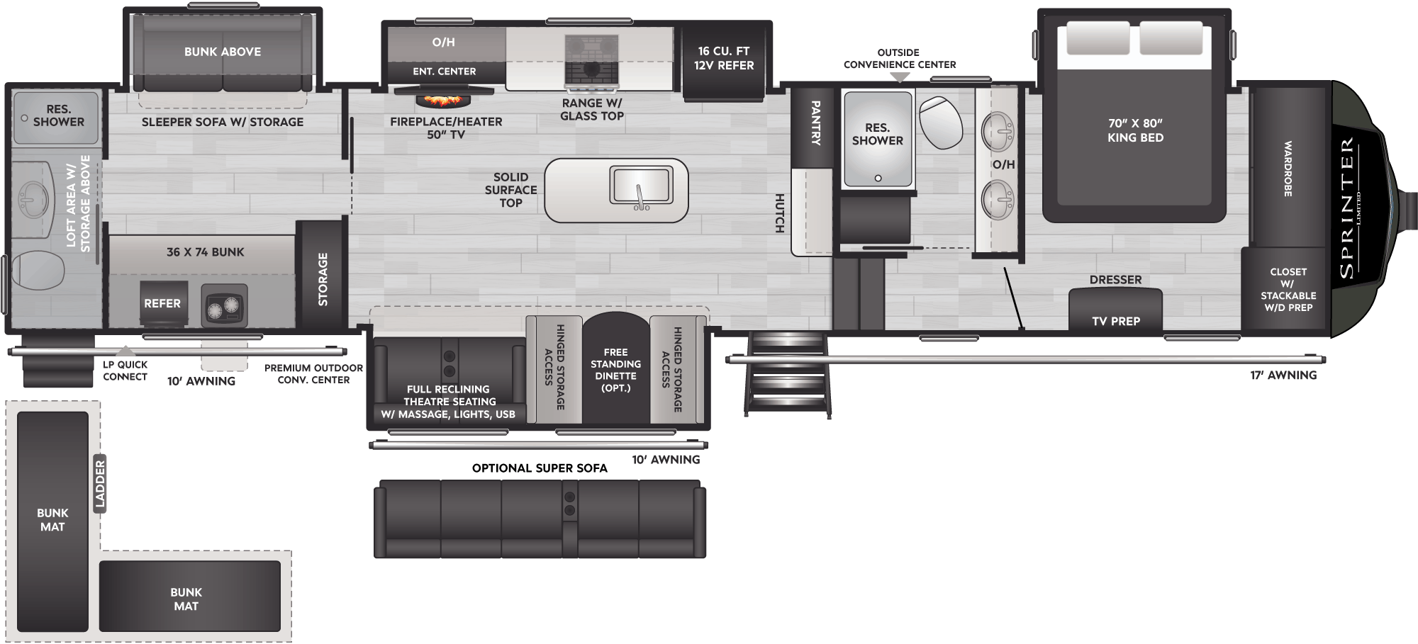 Floorplan of RV model 3900DBL