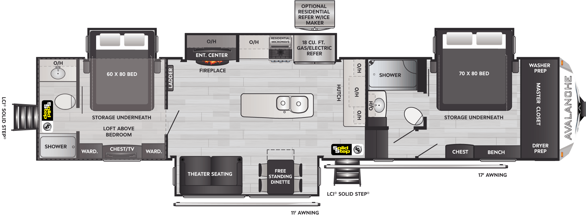 2022 Keystone Avalanche 390DS Interior Floorplan