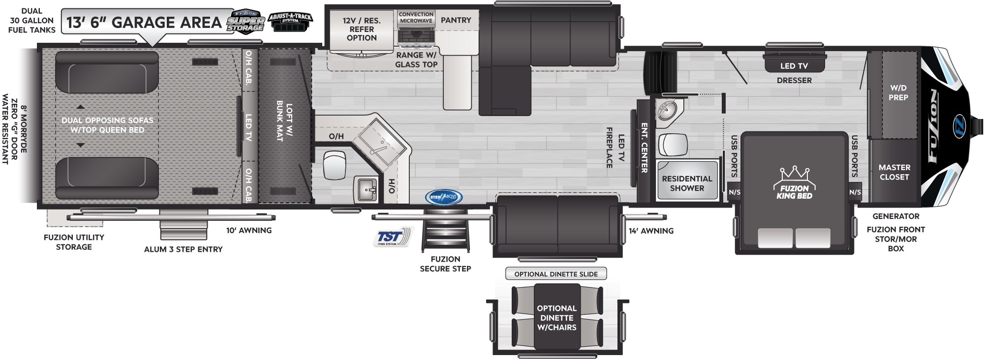 Fuzion Toy Hauler Fifth Wheels - Model 429 Floorplan - Keystone RV