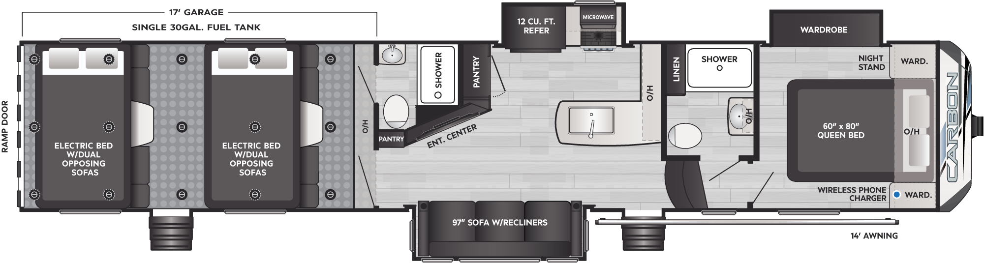 Carbon Toy Hauler Fifth Wheels Model 398 Floorplan Keystone Rv