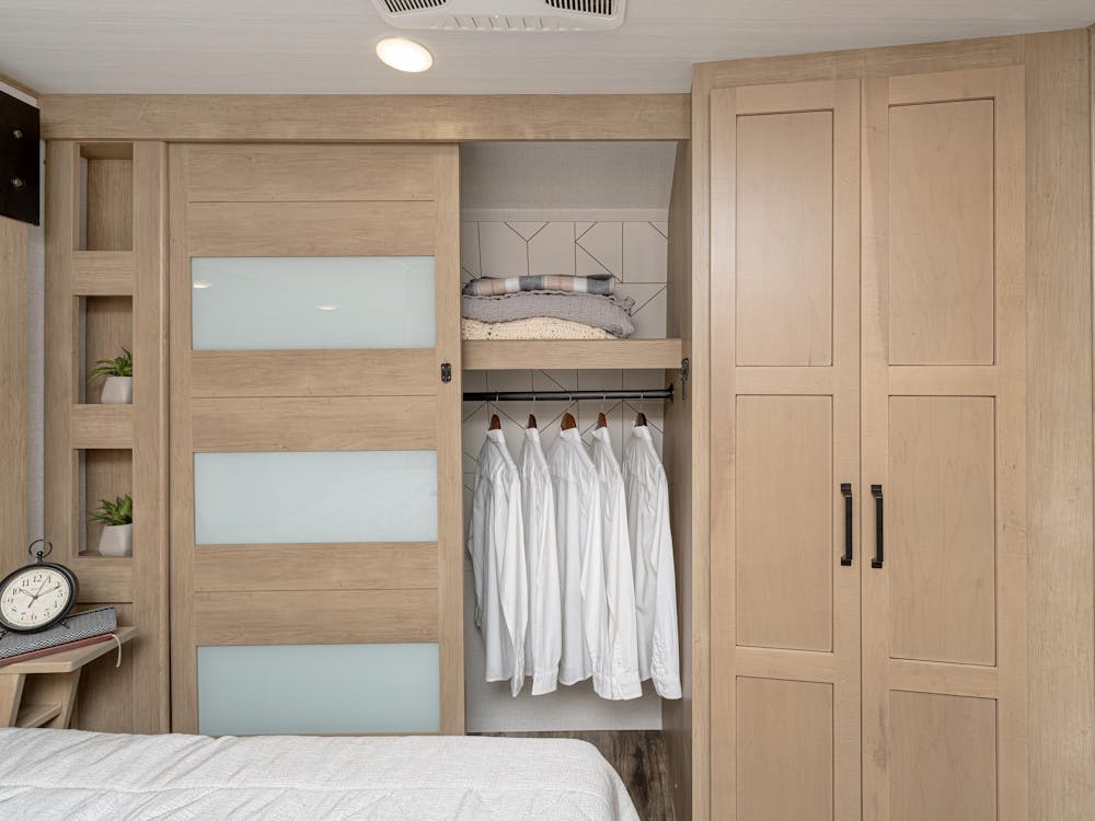 Raptor 424 closet open, a great place for clothing storage