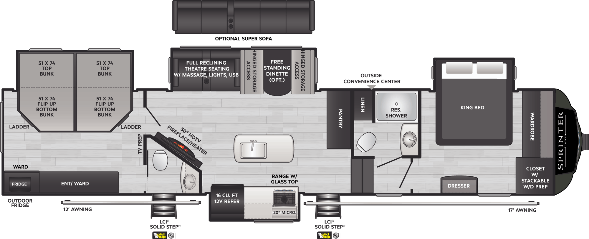 Floorplan of RV model 3810QBS