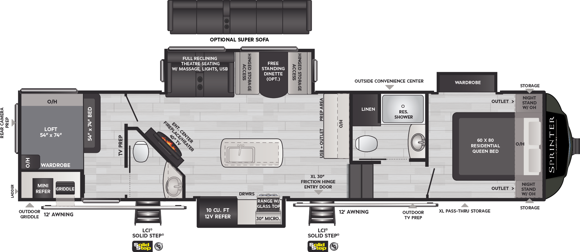 Sprinter Premium Fifth Wheels Model 35BH Floorplan Keystone RV