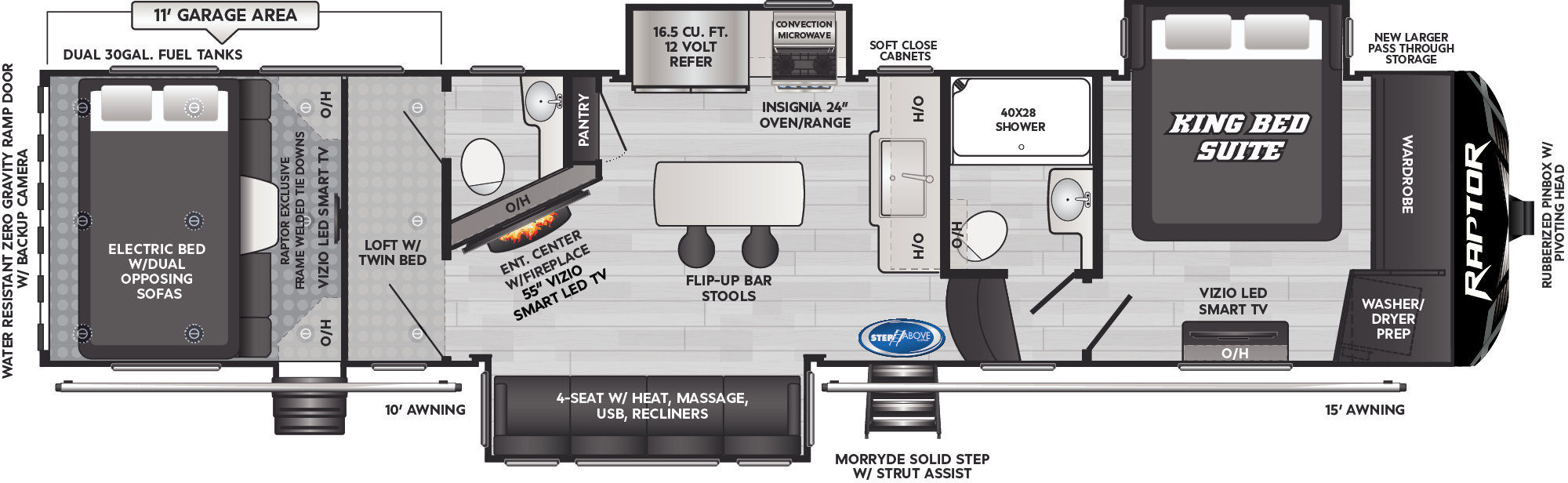 Raptor Toy Hauler Fifth Wheels - Model 352 Floorplan - Keystone RV