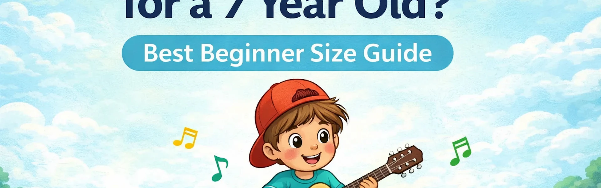 Child holding a half size guitar showing the best guitar size for a 7 year old