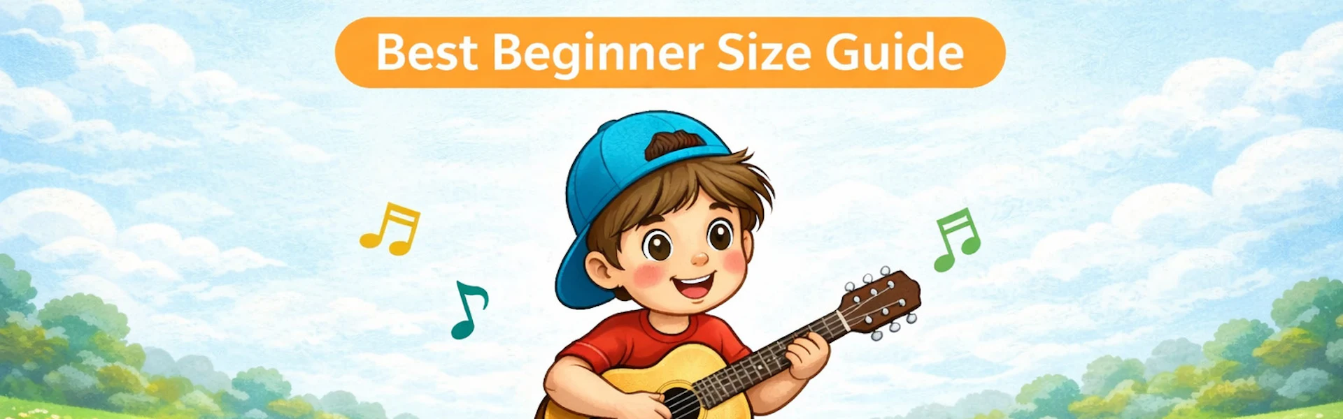 Child playing a 3/4 size acoustic guitar showing the best guitar size for an 8 year old