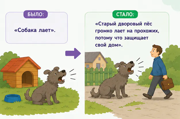 Пример расширения предложения в сочинении