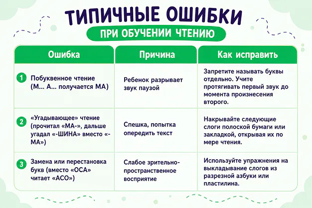 Ошибки при обучении чтению