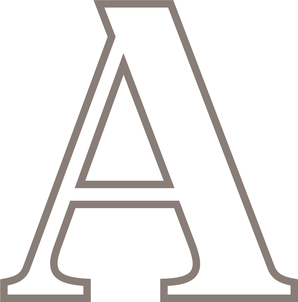 Outline of the letter A on a transparent background.