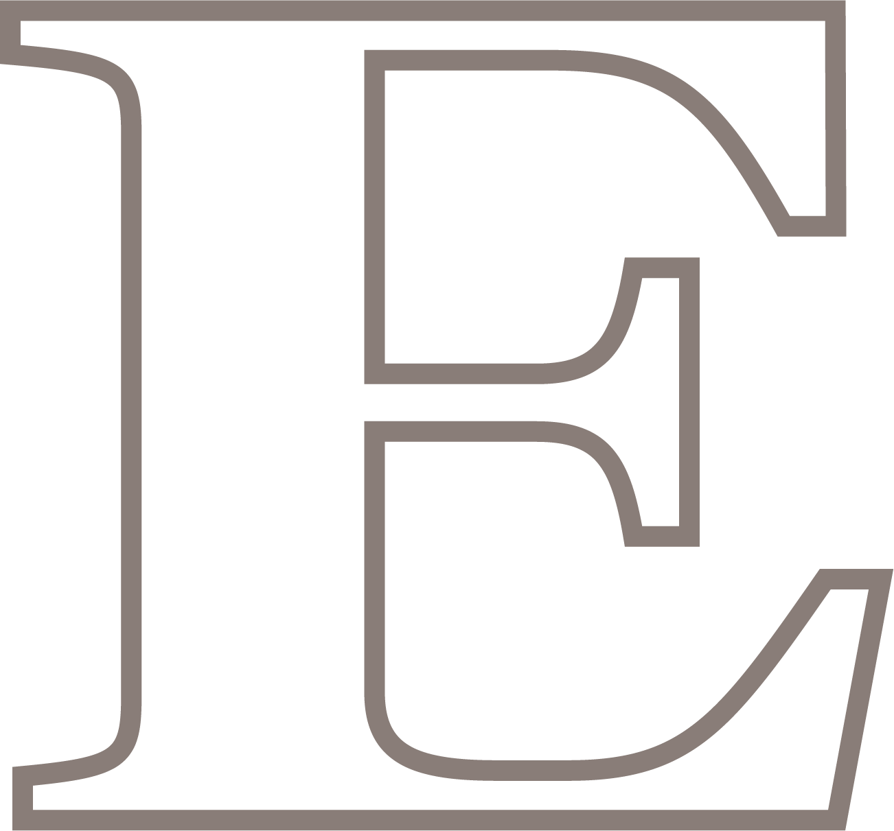 Outline of the letter E on a transparent background.