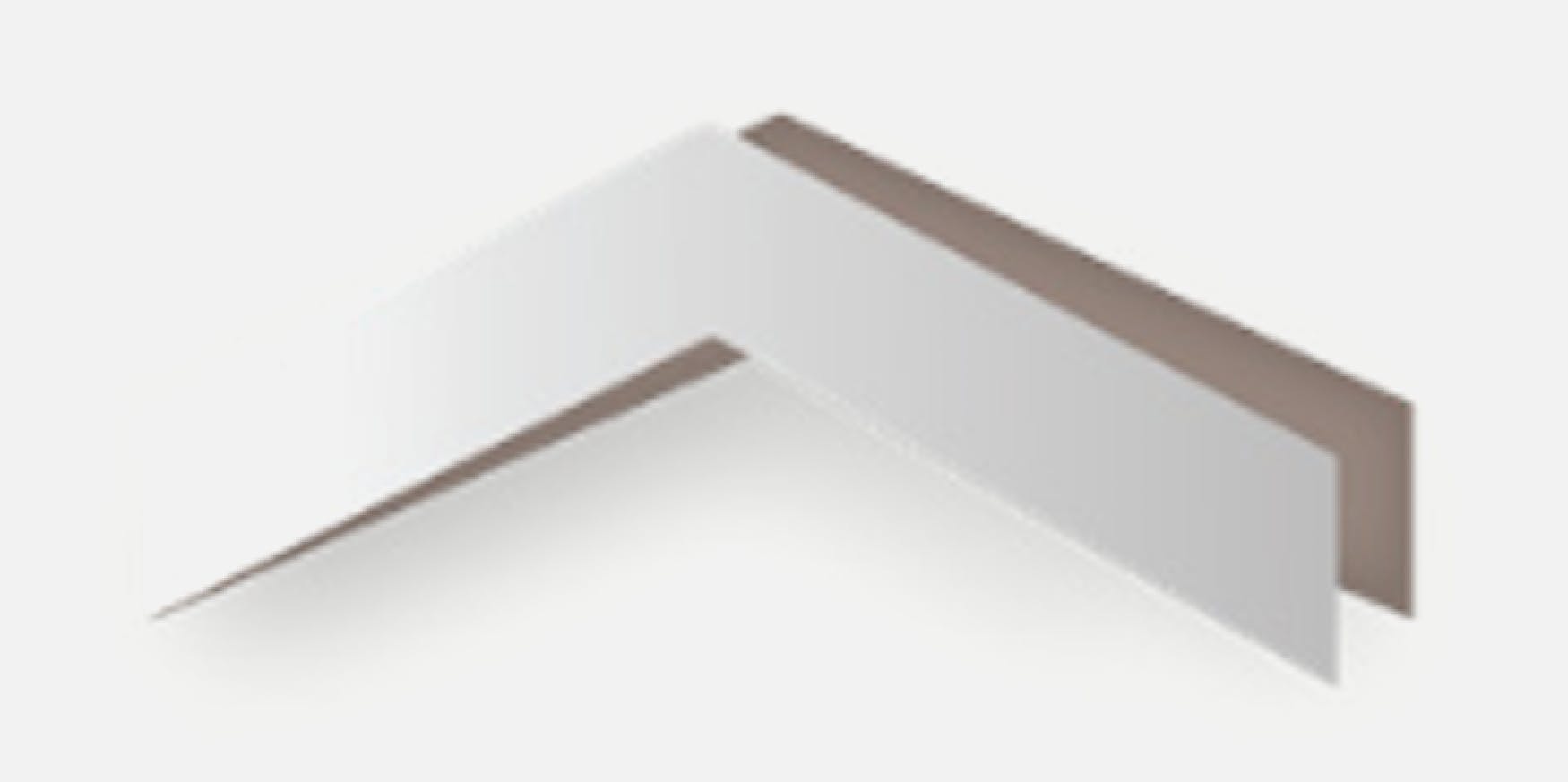 A chevron shape folding out from a white background