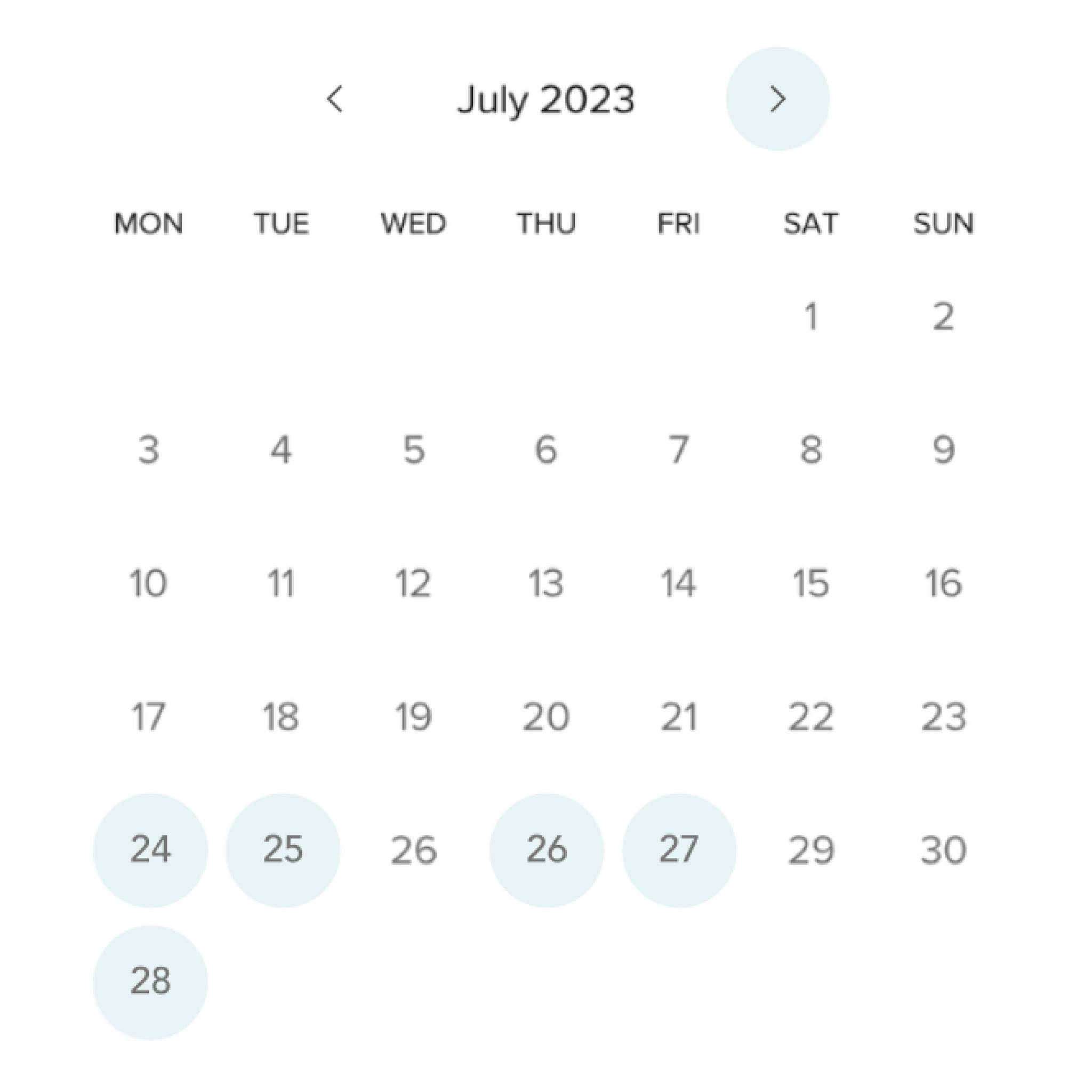  calendar reading 'July 2023'