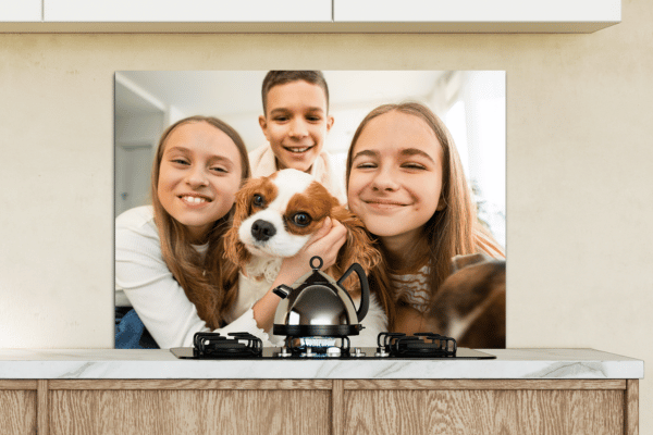 Spatscherm keuken op een witte muur in de keuken