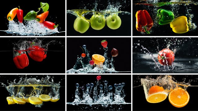 Inductie beschermer collectie Vers fruit en groenten met (water)splash