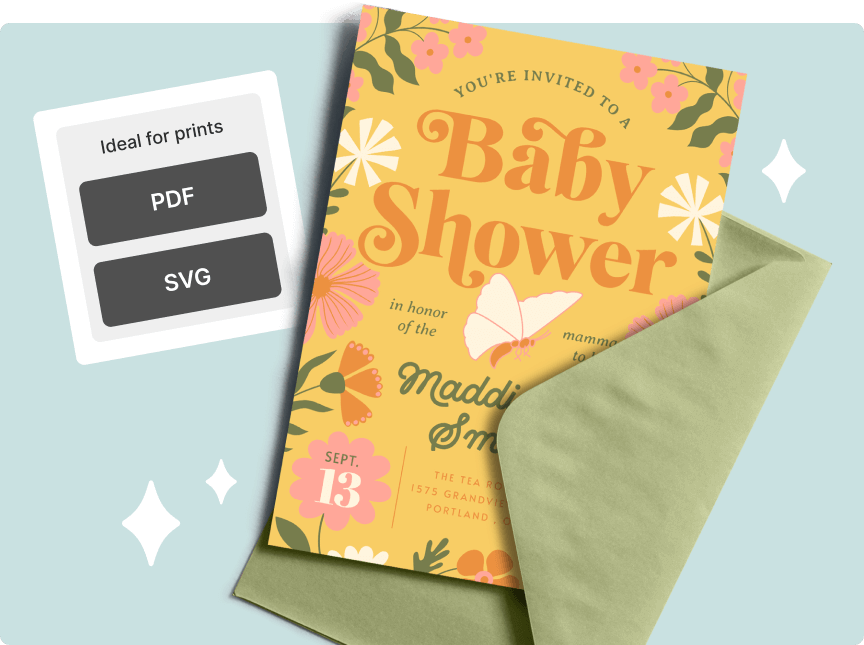 Easy accessible and understandable download options for many purposes like printing  baby shower invitation cards.
