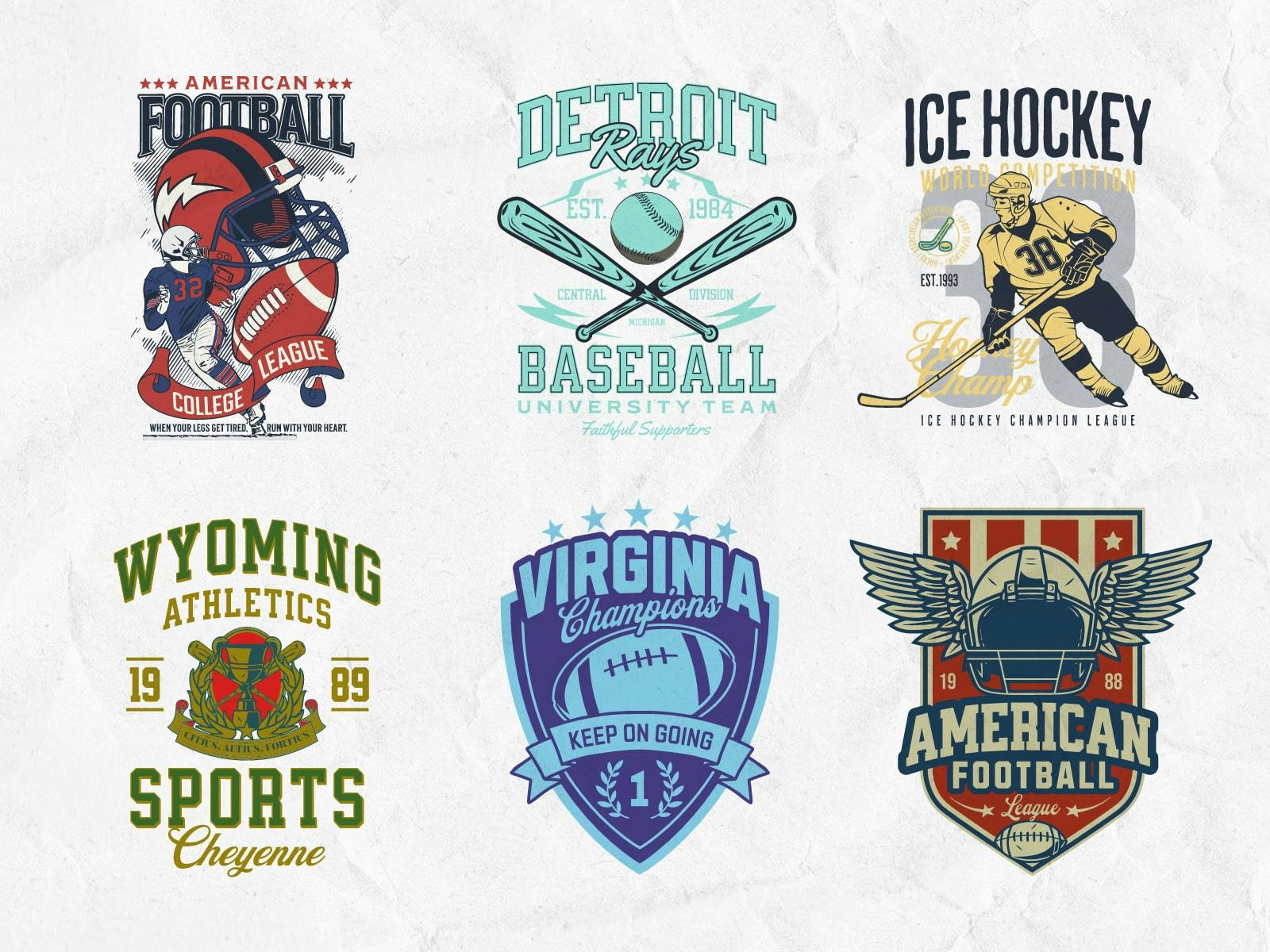 Retro Sport College T-Shirt: Collection of retro sport college-themed T-shirt designs