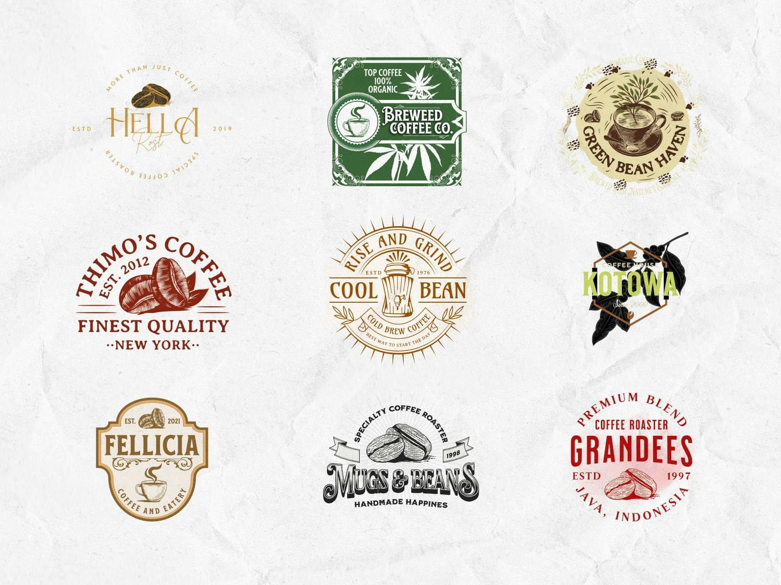 Hand-drawn Coffee Shop Logos: Collection of hand-drawn coffee shop logos