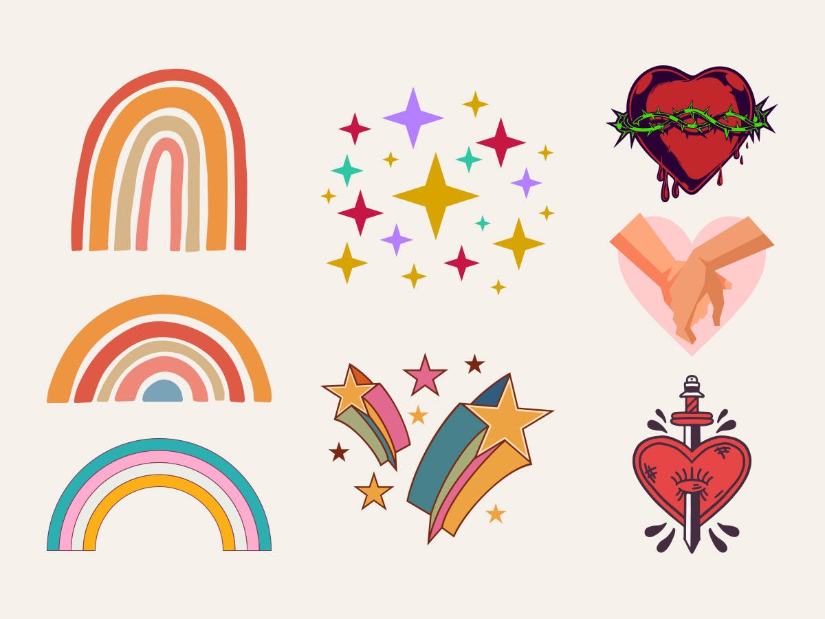 Colorful and colorful elements for queer design in Kittl.