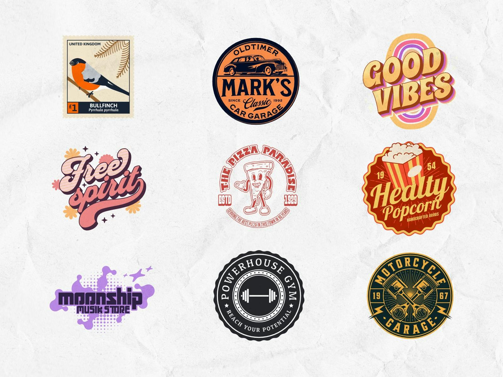 The nine most popular retro logo design in Kittl in one overview
