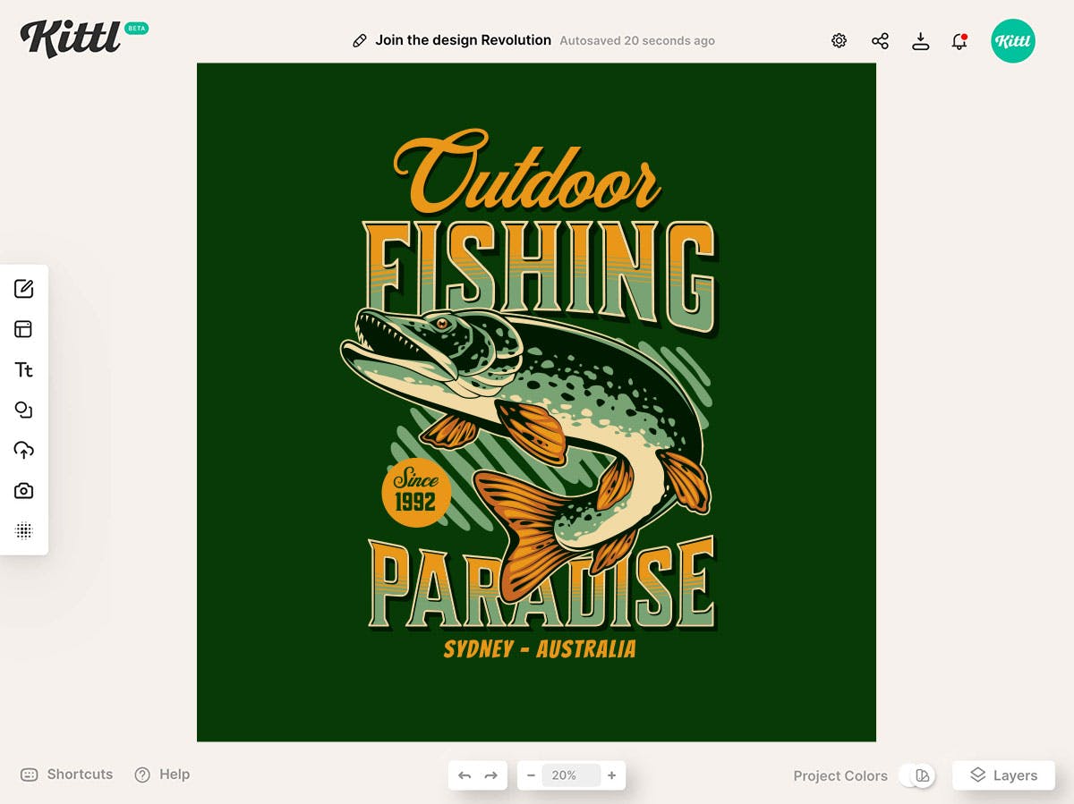 Outdoor Fishing Paradise template in Kittl's editor.