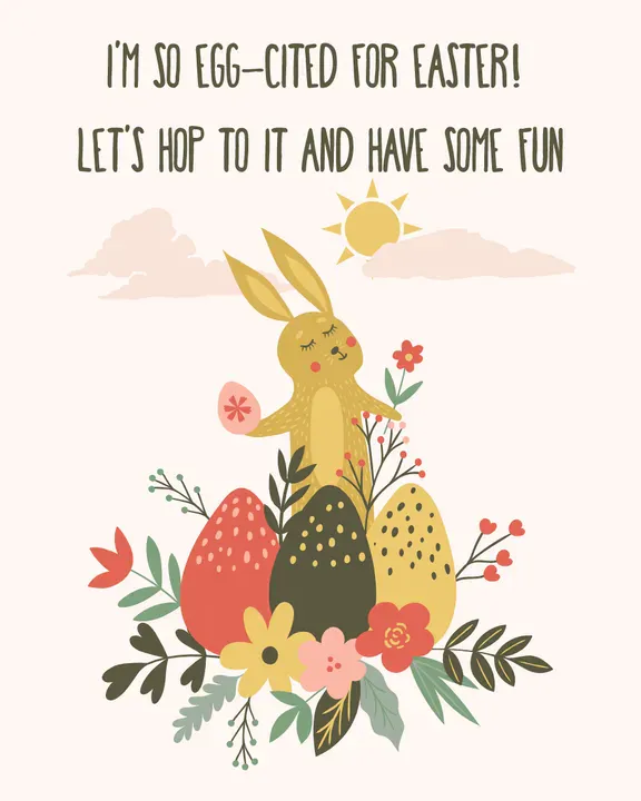 Playful illustration of a Bunny Easter Card Design Template by Rick Martinez - Kittl