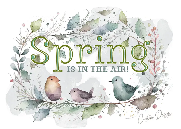 Spring is here card design tempate in watercolor style - Kittl